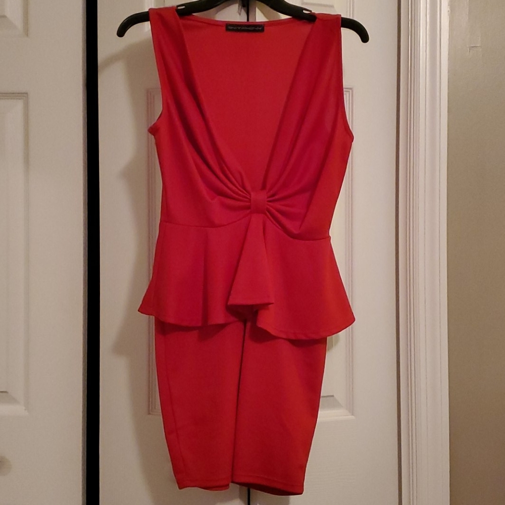 Bold red peplum cocktail dress